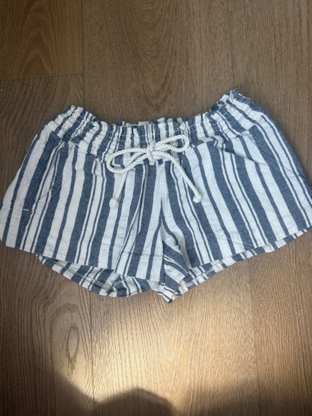 Roxy Navy and White Striped Drawstring Athletic Shorts